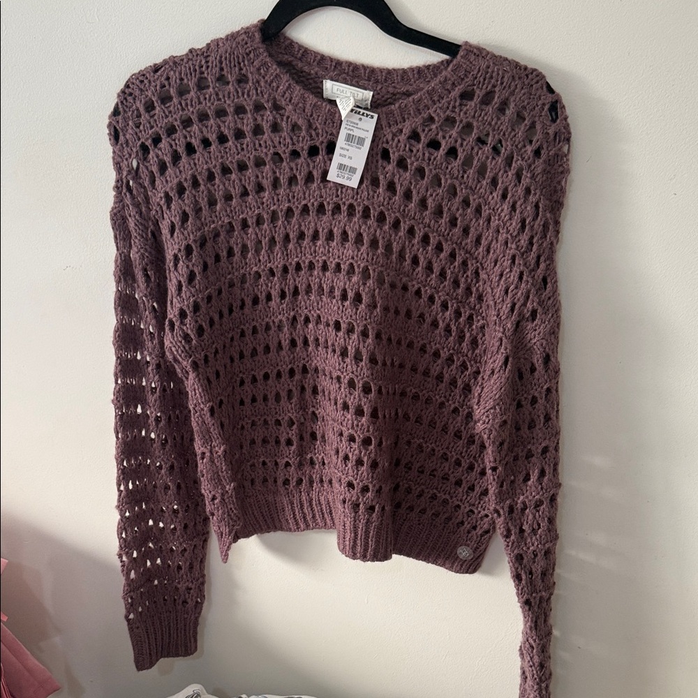 Full Tilt Mauve Open-Knit Sweater